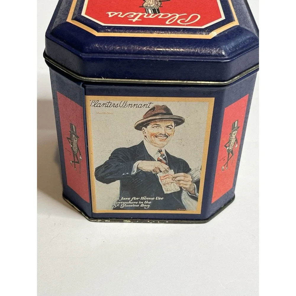 Vintage Planters Mr.Peanut Blue Tin Container 1993 Collectible by Nabisco Inc